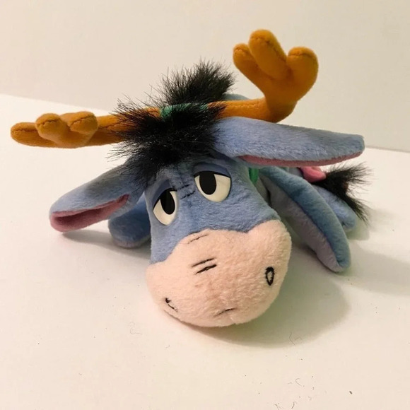 Disney Christmas Eeyore Fisher Price Star Bean Bag Plush Stuffed Toy Reindeer - Picture 1 of 10